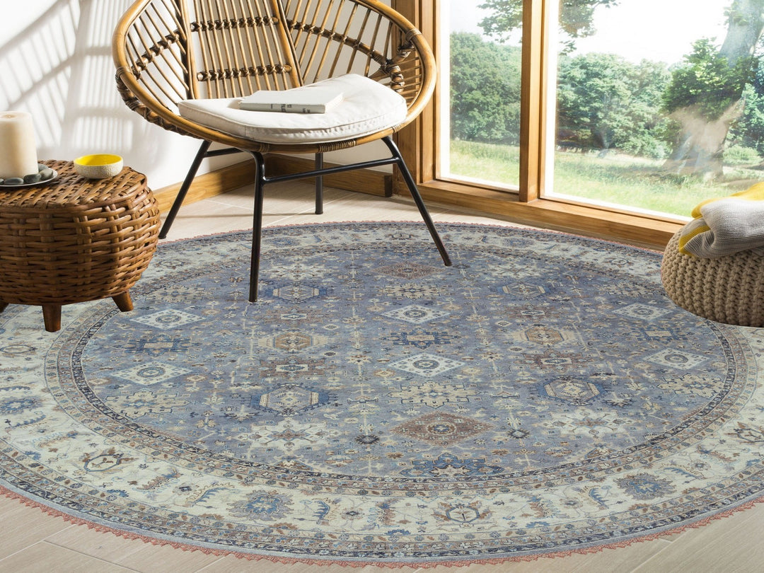 14'0" x 14'0" New Hand Knotted Grey Wool Round Oriental Rug - MOA10262163