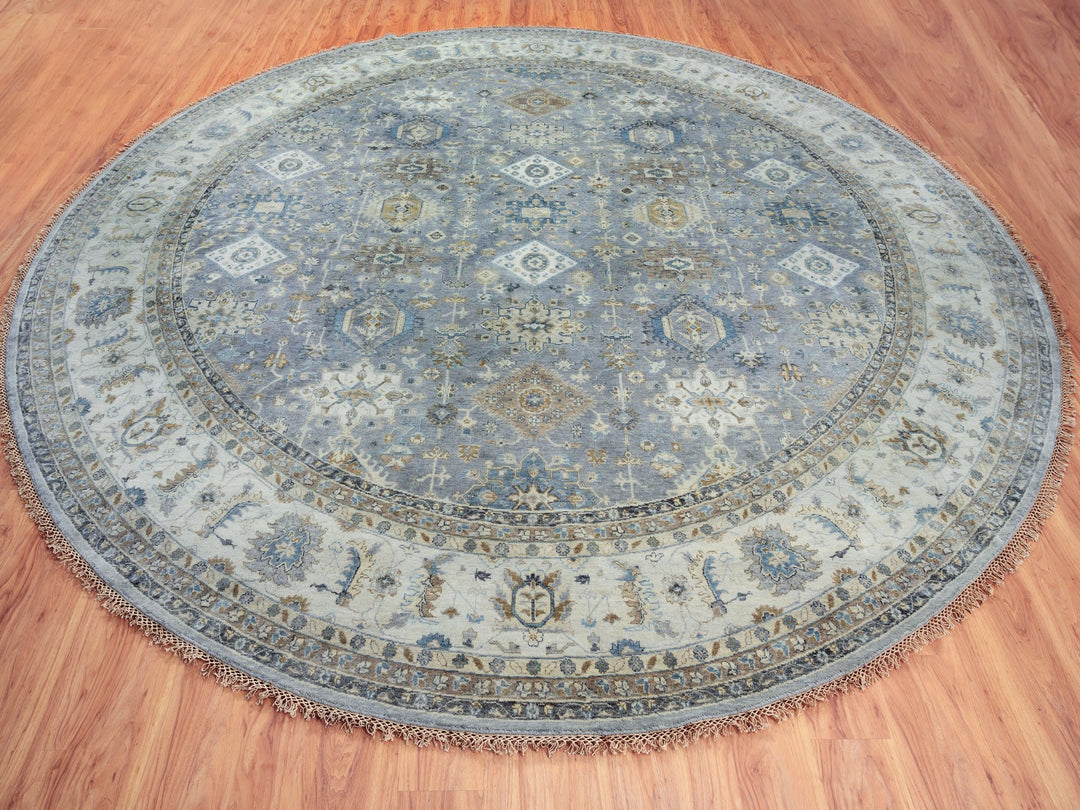 14'0" x 14'0" New Hand Knotted Grey Wool Round Oriental Rug - MOA10262163