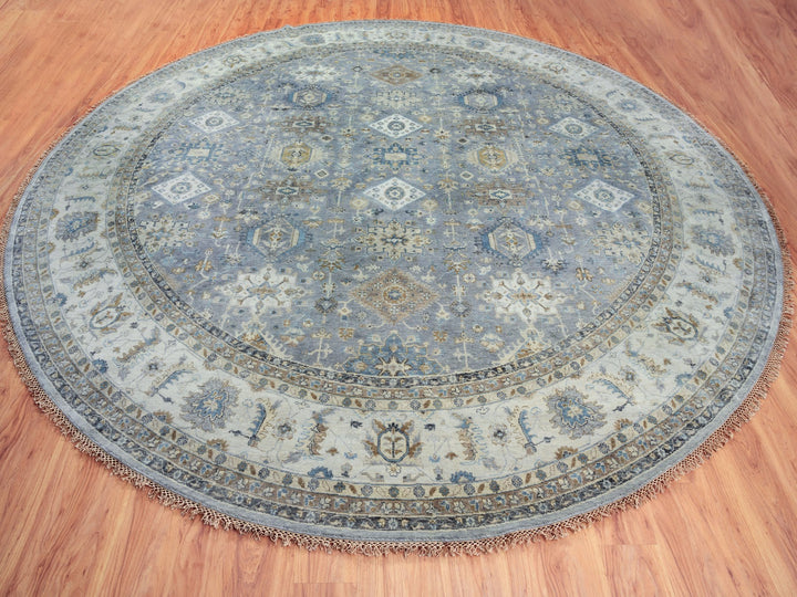 14'0" x 14'0" New Hand Knotted Grey Wool Round Oriental Rug - MOA10262163