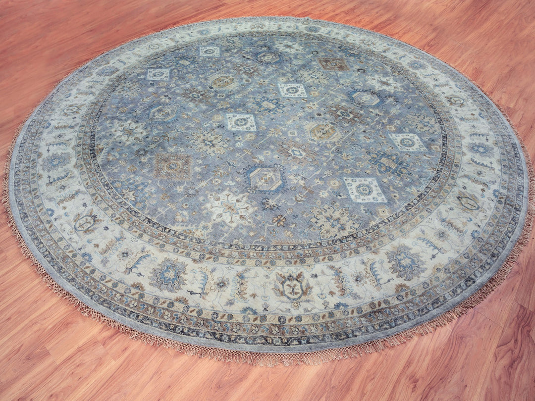 14'0" x 14'0" New Hand Knotted Grey Wool Round Oriental Rug - MOA10262163