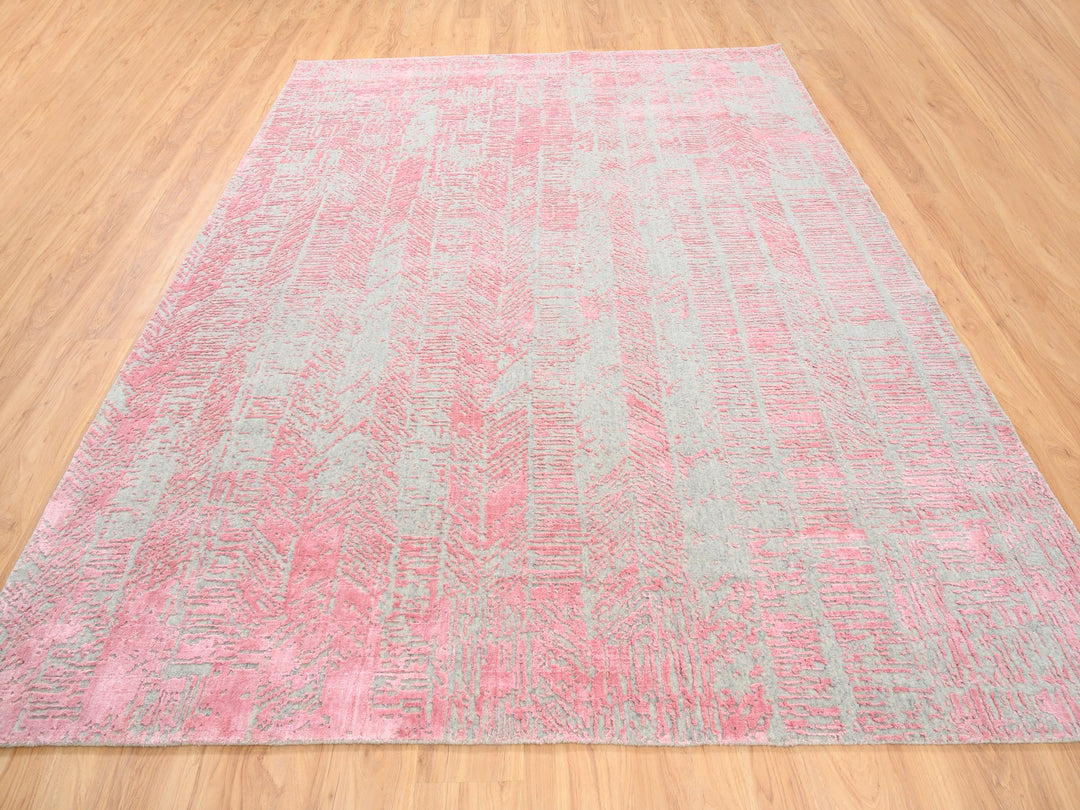 7'10" x 10'1" New Hand Loomed Grey Wool & Silk Rectangle Oriental Rug - MOA10262257