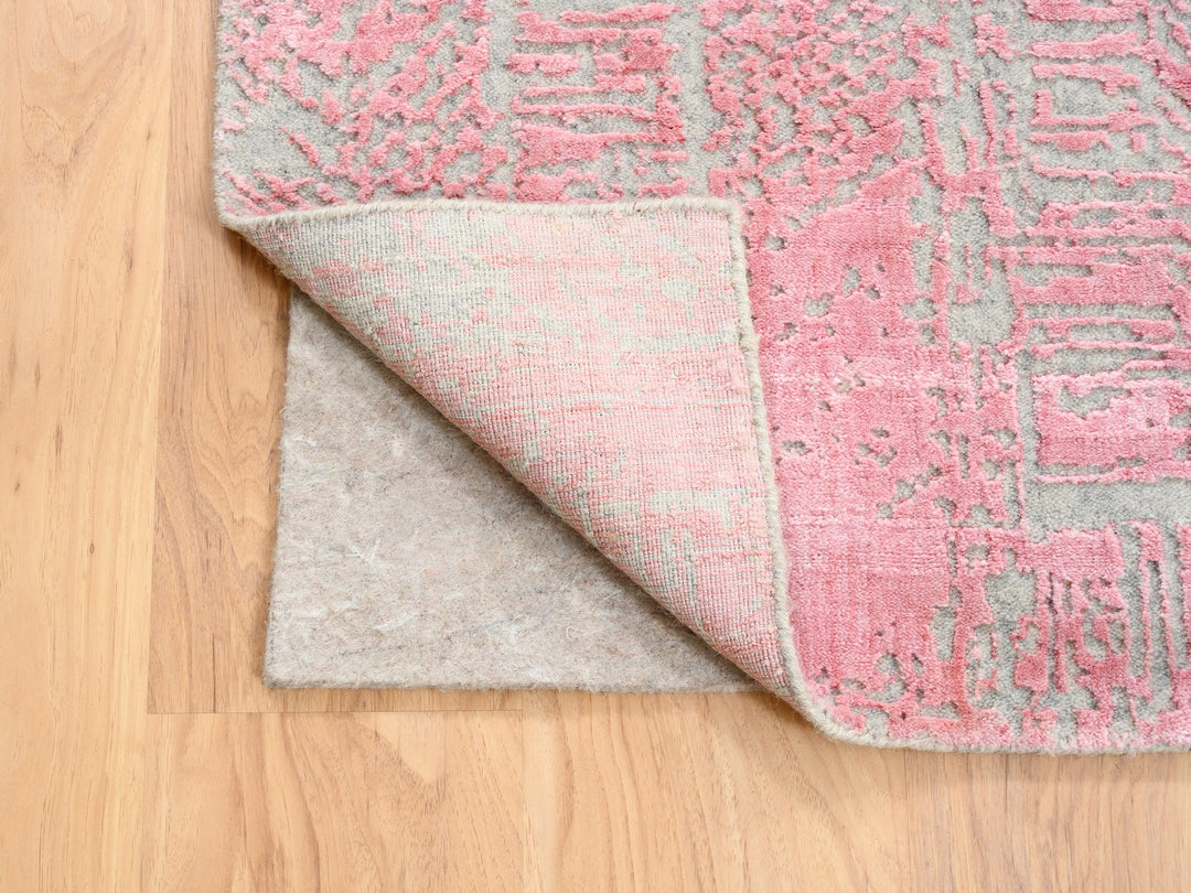 7'10" x 10'1" New Hand Loomed Grey Wool & Silk Rectangle Oriental Rug - MOA10262257