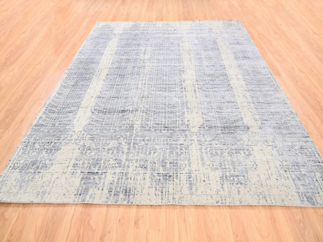 8'1" x 9'10" New Hand Loomed Beige Wool & Silk Rectangle Oriental Rug - MOA10262258