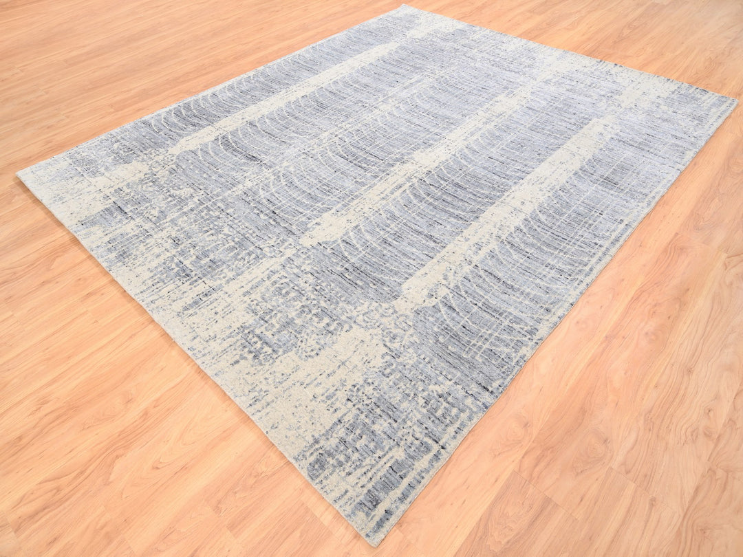 8'1" x 9'10" New Hand Loomed Beige Wool & Silk Rectangle Oriental Rug - MOA10262258