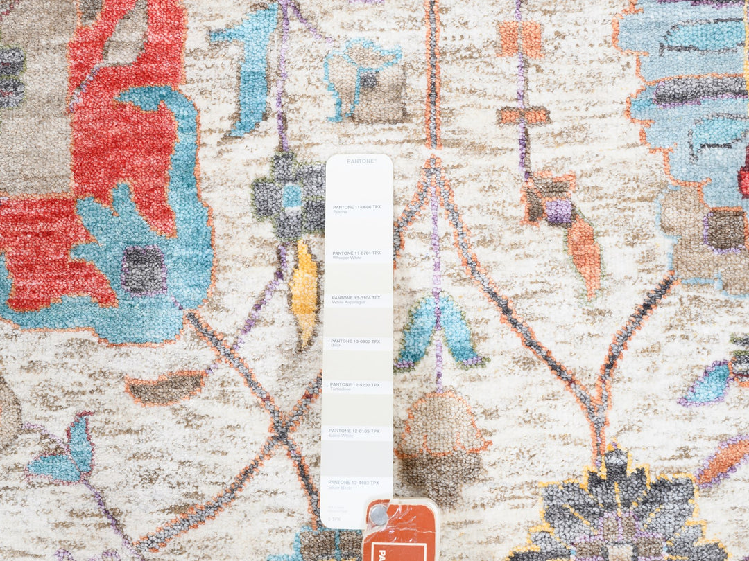 12'2" x 12'2" New Hand Knotted Ivory Wool & Silk Round Oriental Rug - MOA10262274