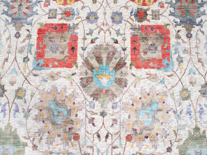 12'2" x 12'2" New Hand Knotted Ivory Wool & Silk Round Oriental Rug - MOA10262274