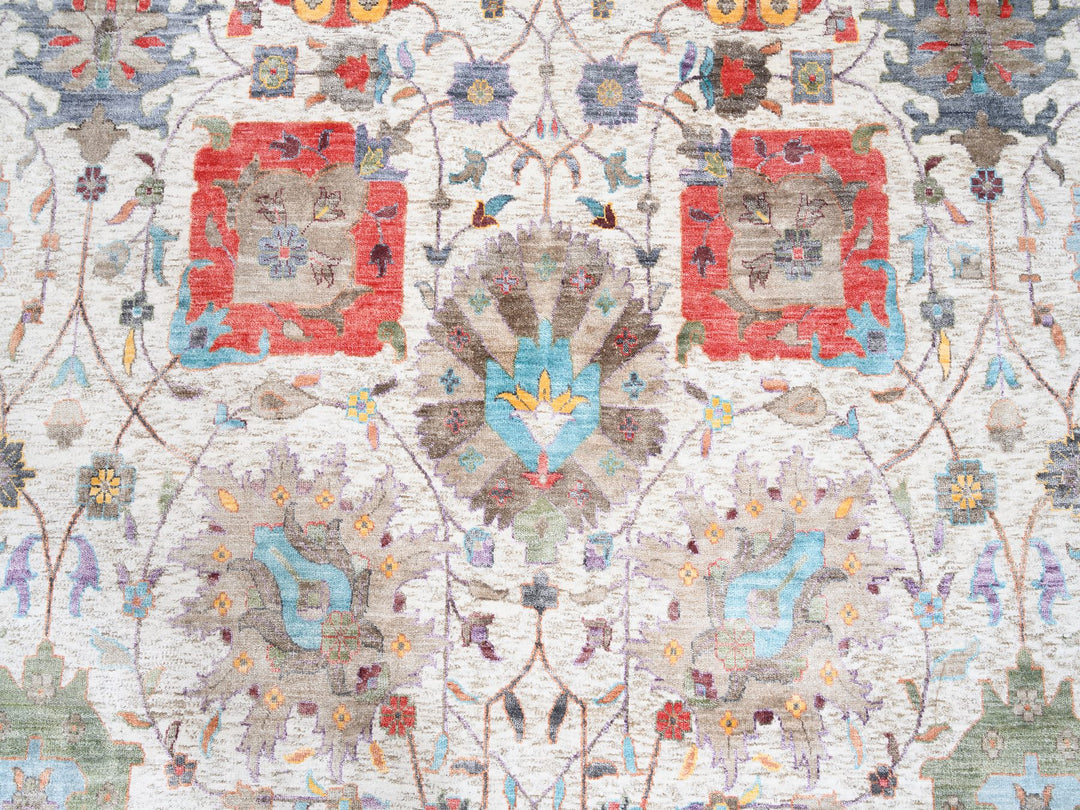 12'2" x 12'2" New Hand Knotted Ivory Wool & Silk Round Oriental Rug - MOA10262274