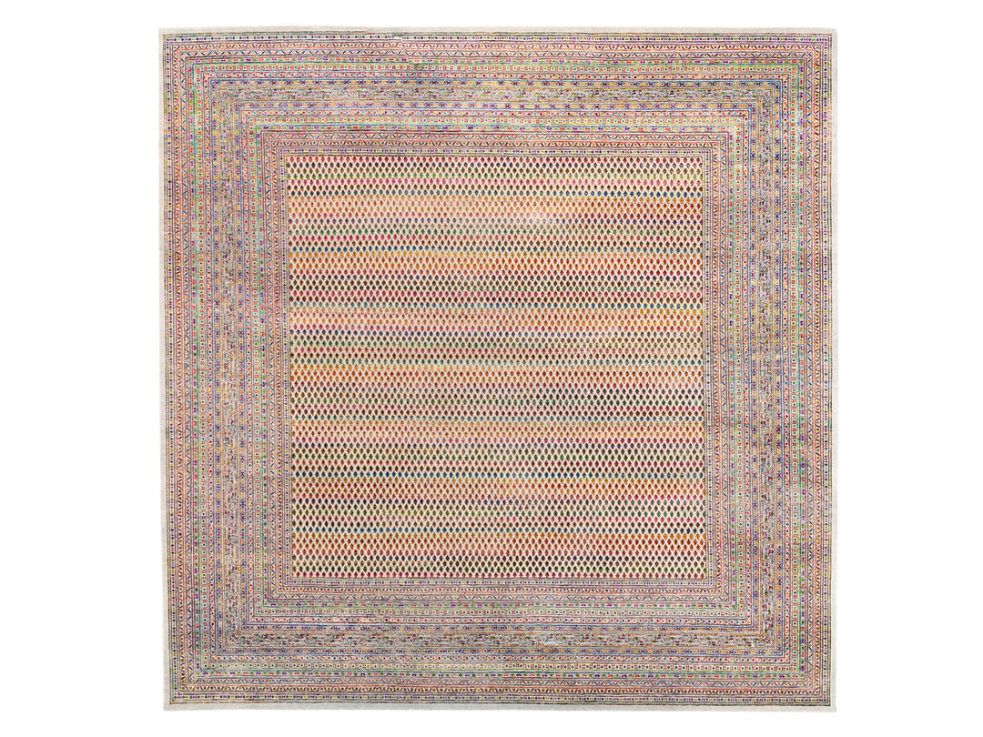 13'10" x 14'0" New Hand Knotted Beige Wool & Sari Silk Square Oriental Rug - MOA10262305