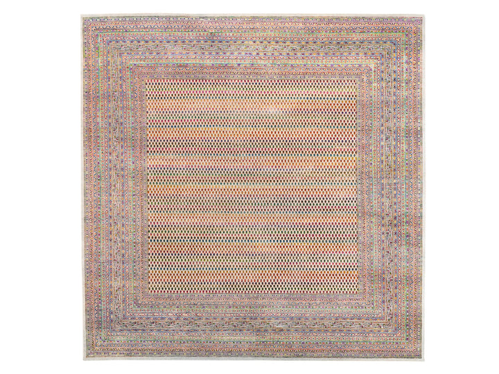 13'10" x 14'0" New Hand Knotted Beige Wool & Sari Silk Square Oriental Rug - MOA10262305