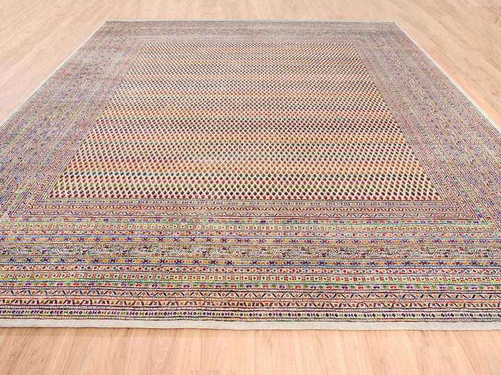 13'10" x 14'0" New Hand Knotted Beige Wool & Sari Silk Square Oriental Rug - MOA10262305