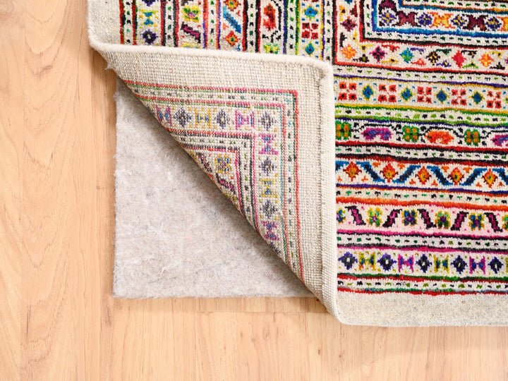 13'10" x 14'0" New Hand Knotted Beige Wool & Sari Silk Square Oriental Rug - MOA10262305