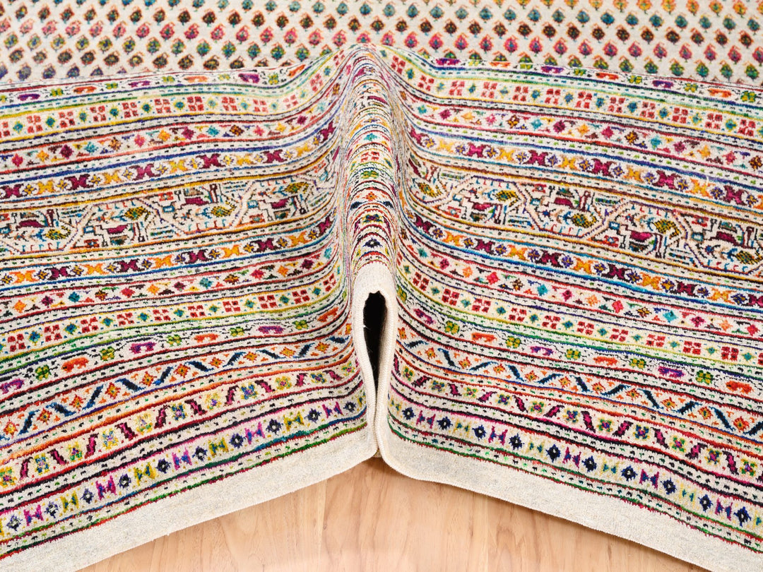 13'10" x 14'0" New Hand Knotted Beige Wool & Sari Silk Square Oriental Rug - MOA10262305