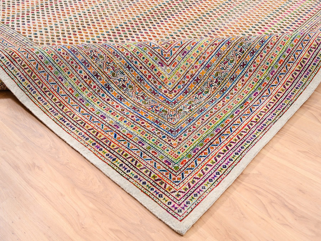 13'10" x 14'0" New Hand Knotted Beige Wool & Sari Silk Square Oriental Rug - MOA10262305