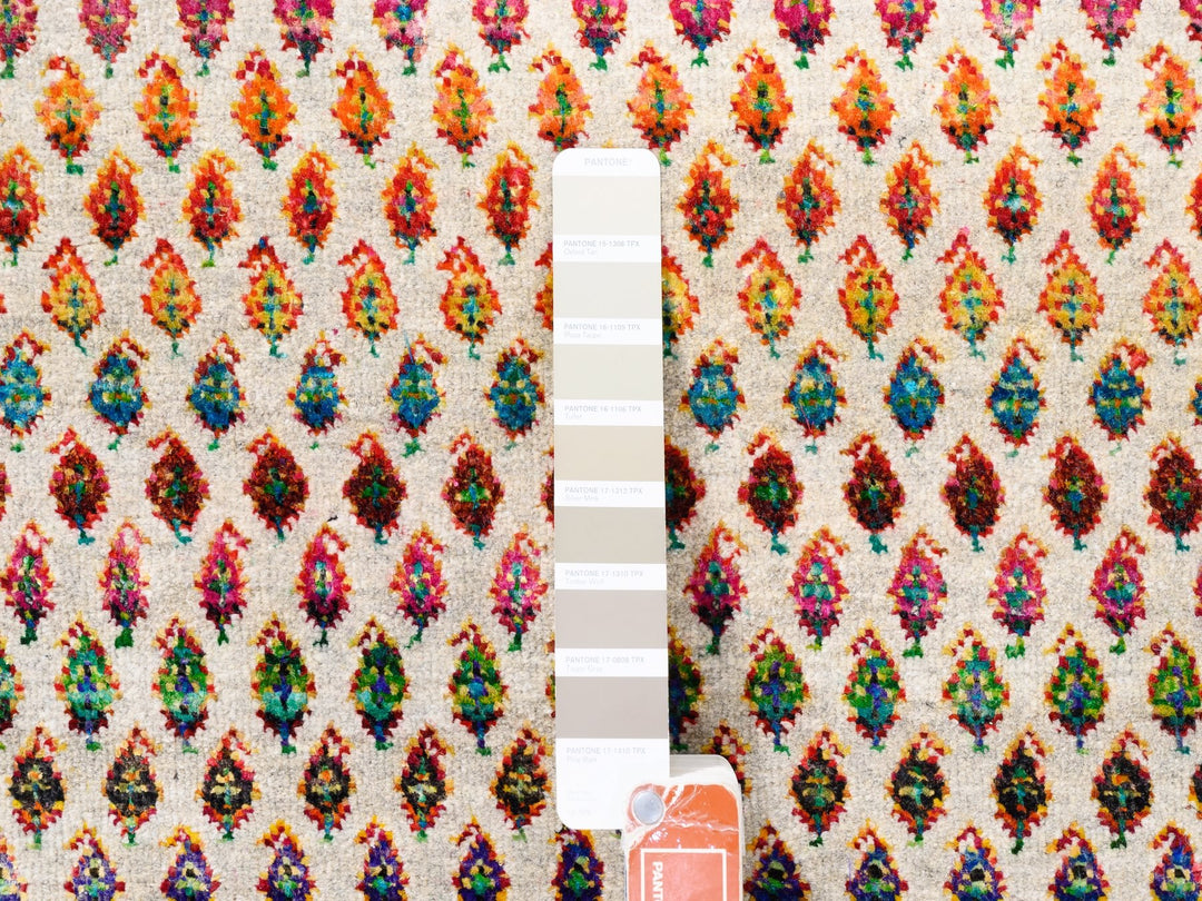 13'10" x 14'0" New Hand Knotted Beige Wool & Sari Silk Square Oriental Rug - MOA10262305