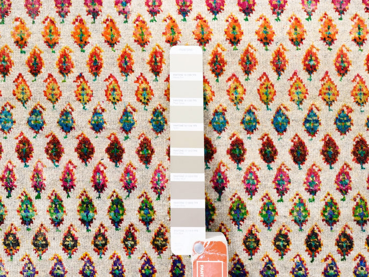 13'10" x 14'0" New Hand Knotted Beige Wool & Sari Silk Square Oriental Rug - MOA10262305