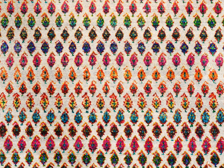 13'10" x 14'0" New Hand Knotted Beige Wool & Sari Silk Square Oriental Rug - MOA10262305