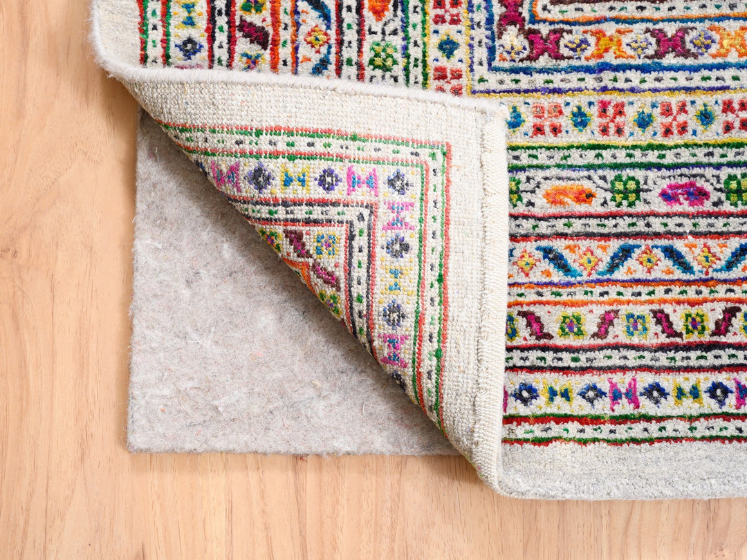 11'7" x 18'0" New Hand Knotted Beige Wool & Sari Silk Rectangle Oriental Rug - MOA10262312