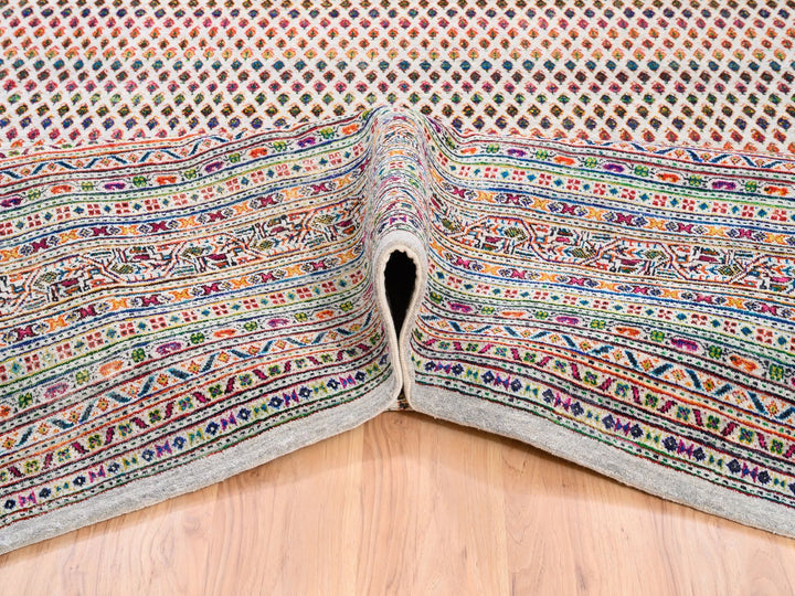 11'7" x 18'0" New Hand Knotted Beige Wool & Sari Silk Rectangle Oriental Rug - MOA10262312