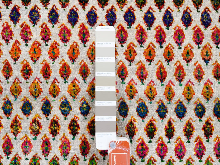 11'7" x 18'0" New Hand Knotted Beige Wool & Sari Silk Rectangle Oriental Rug - MOA10262312