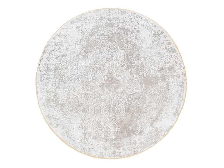 10'0" x 10'0" New Hand Knotted Ivory Wool & Pure Silk Round Oriental Rug - MOA10262368