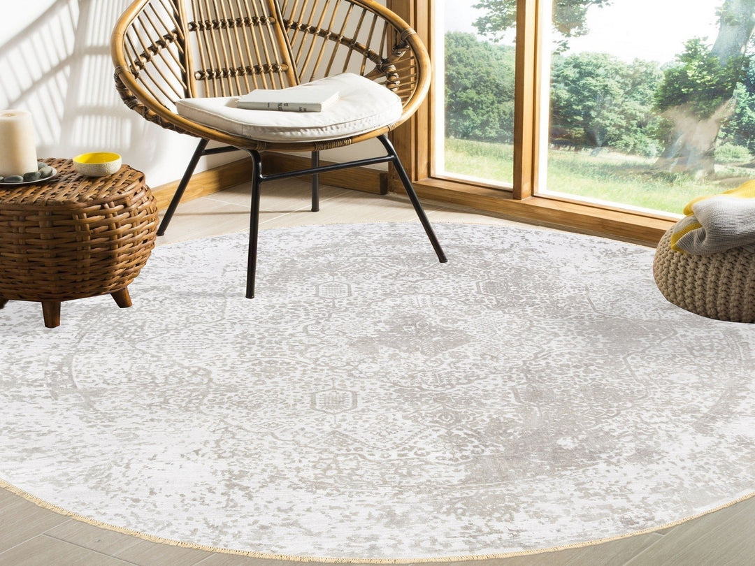 10'0" x 10'0" New Hand Knotted Ivory Wool & Pure Silk Round Oriental Rug - MOA10262368