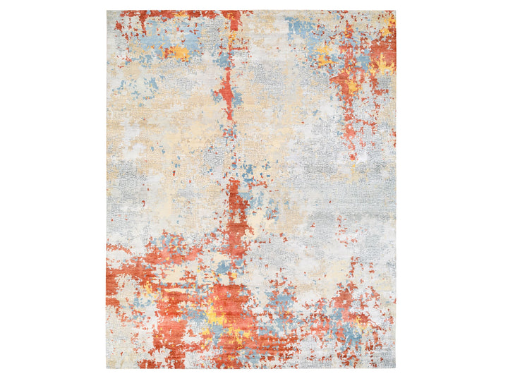 11'8" x 15'0" New Hand Knotted Grey Wool & Silk Rectangle Oriental Rug - MOA10262675