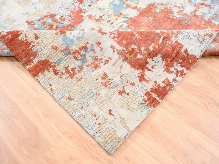 11'8" x 15'0" New Hand Knotted Grey Wool & Silk Rectangle Oriental Rug - MOA10262675