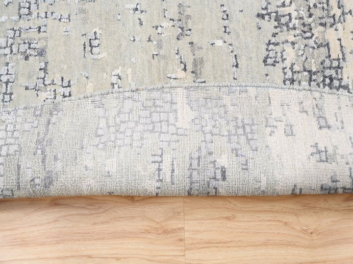 11'9" x 11'9" New Hand Knotted Grey Wool & Silk Round Oriental Rug - MOA10262693