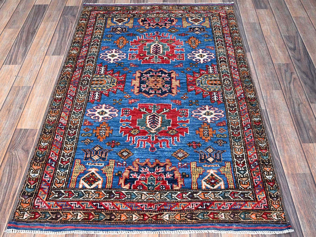 2'11" x 4'6" New Hand Knotted Blue Wool Rectangle Oriental Rug - MOA102627