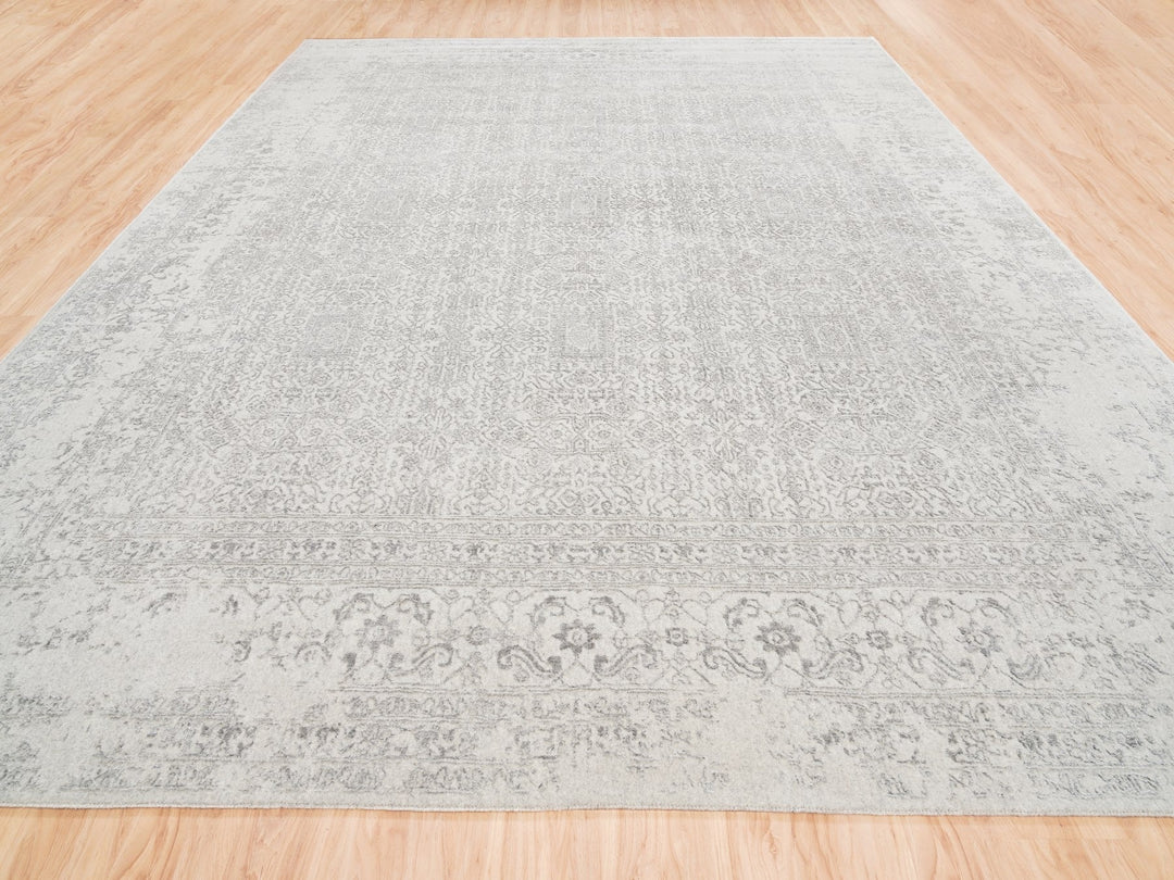 11'10" x 14'9" New Hand Loomed Beige Wool & Art Silk Rectangle Oriental Rug - MOA10262836