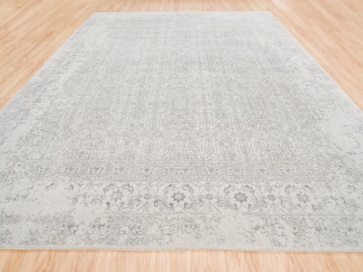 11'10" x 14'9" New Hand Loomed Beige Wool & Art Silk Rectangle Oriental Rug - MOA10262836