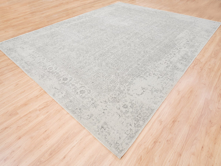 11'10" x 14'9" New Hand Loomed Beige Wool & Art Silk Rectangle Oriental Rug - MOA10262836