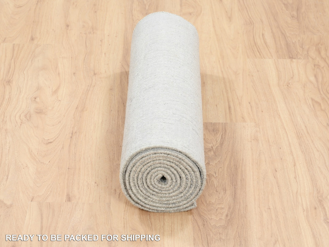 2'7" x 10'0" New Hand Loomed Grey Wool & Art Silk Runner Oriental Rug - MOA10262845