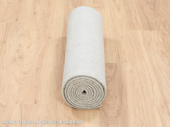 2'7" x 10'0" New Hand Loomed Grey Wool & Art Silk Runner Oriental Rug - MOA10262845