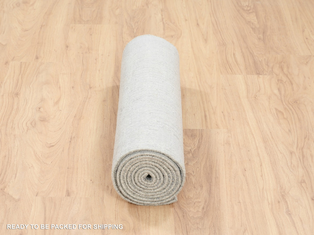 2'7" x 10'0" New Hand Loomed Grey Wool & Art Silk Runner Oriental Rug - MOA10262847