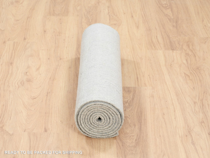 2'7" x 10'0" New Hand Loomed Grey Wool & Art Silk Runner Oriental Rug - MOA10262847