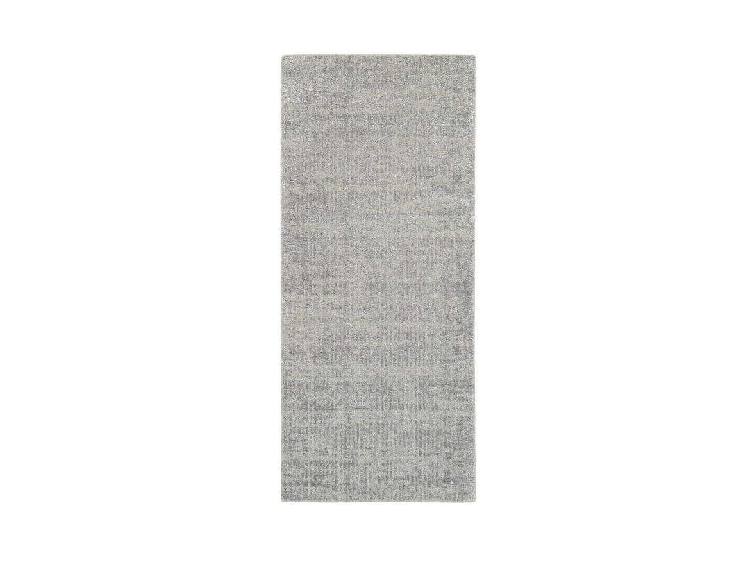 2'6" x 6'0" New Hand Loomed Grey Wool & Silk Runner Oriental Rug - MOA10262849