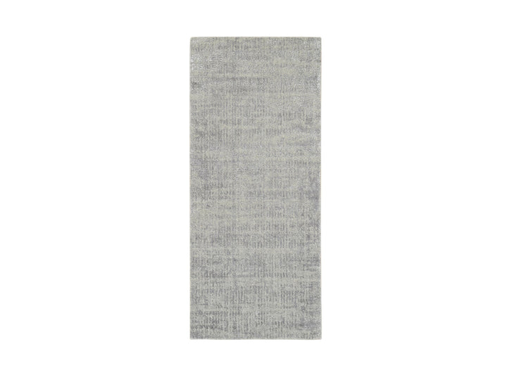 2'6" x 6'0" New Hand Loomed Grey Wool & Silk Runner Oriental Rug - MOA10262849