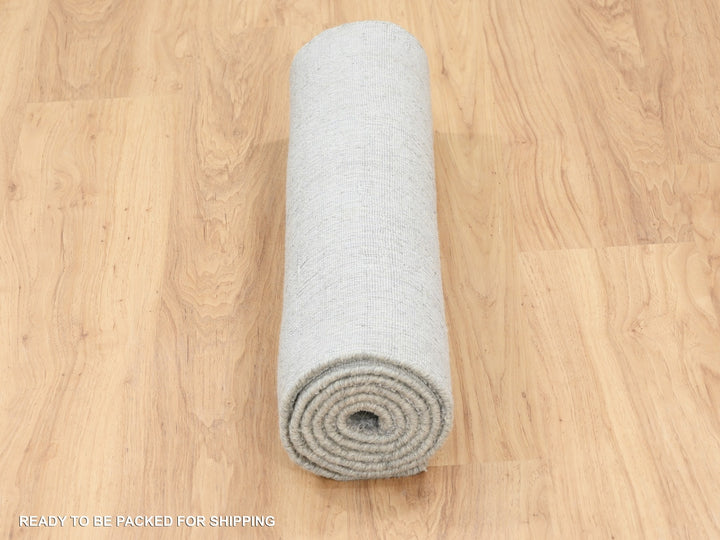 2'6" x 6'0" New Hand Loomed Grey Wool & Silk Runner Oriental Rug - MOA10262849