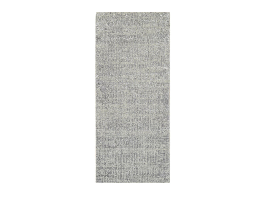 2'6" x 6'0" New Hand Loomed Grey Wool & Silk Runner Oriental Rug - MOA10262851