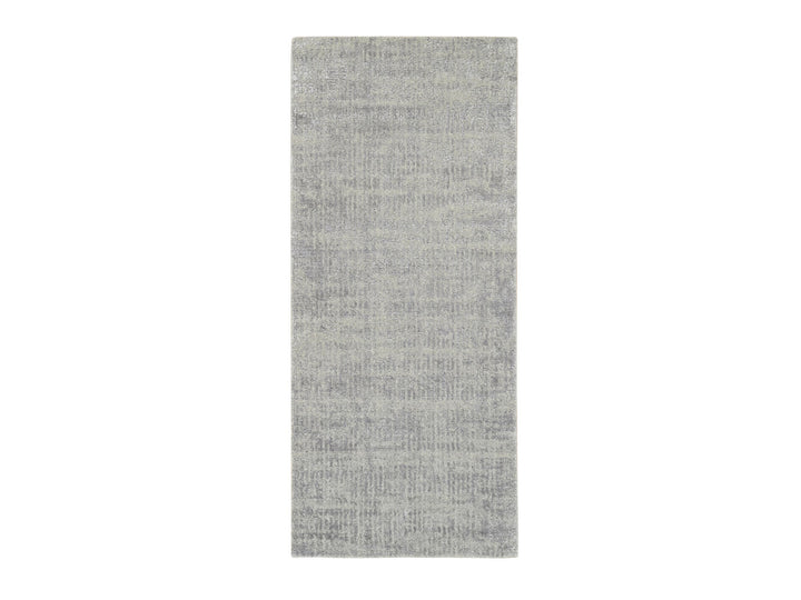 2'6" x 6'0" New Hand Loomed Grey Wool & Silk Runner Oriental Rug - MOA10262851