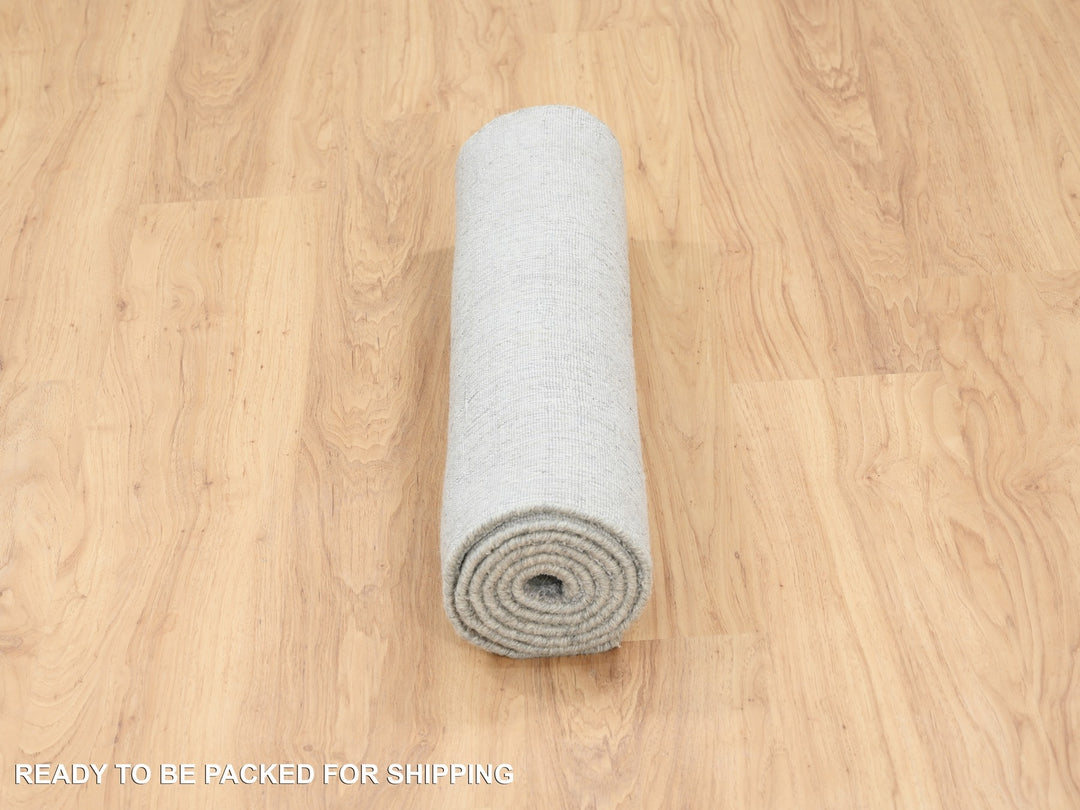 2'6" x 6'0" New Hand Loomed Grey Wool & Silk Runner Oriental Rug - MOA10262851