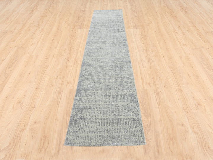 2'6" x 12'1" New Hand Loomed Grey Wool & Art Silk Runner Oriental Rug - MOA10262853