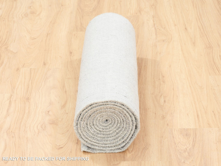 2'6" x 12'1" New Hand Loomed Grey Wool & Art Silk Runner Oriental Rug - MOA10262853