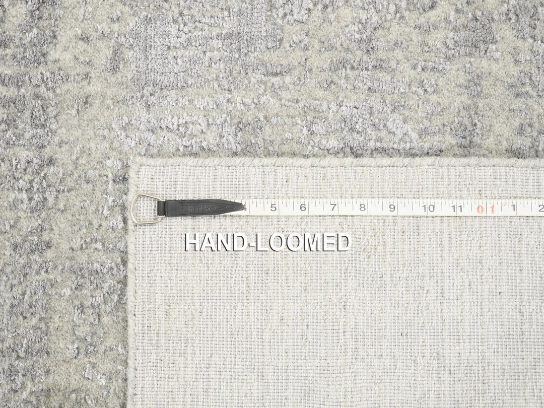 2'6" x 12'1" New Hand Loomed Grey Wool & Art Silk Runner Oriental Rug - MOA10262853