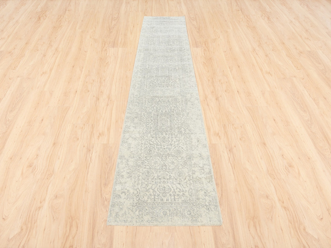 2'6" x 12'0" New Hand Loomed Beige Wool & Art Silk Runner Oriental Rug - MOA10262855