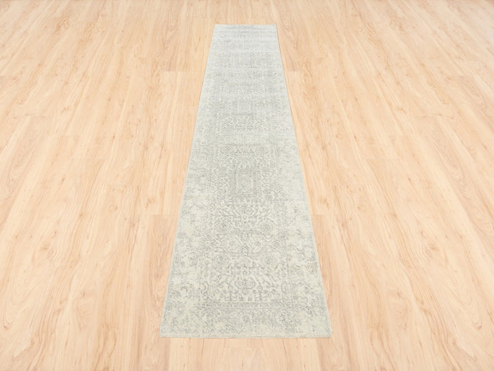 2'6" x 12'0" New Hand Loomed Beige Wool & Art Silk Runner Oriental Rug - MOA10262855