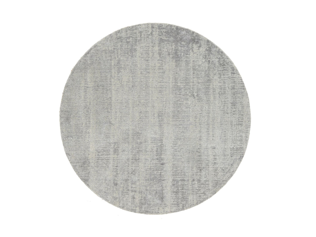 6'0" x 6'0" New Hand Loomed Grey Wool & Silk Round Oriental Rug - MOA10262858