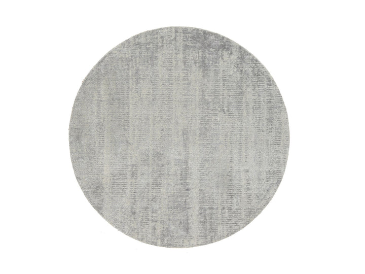 6'0" x 6'0" New Hand Loomed Grey Wool & Silk Round Oriental Rug - MOA10262858