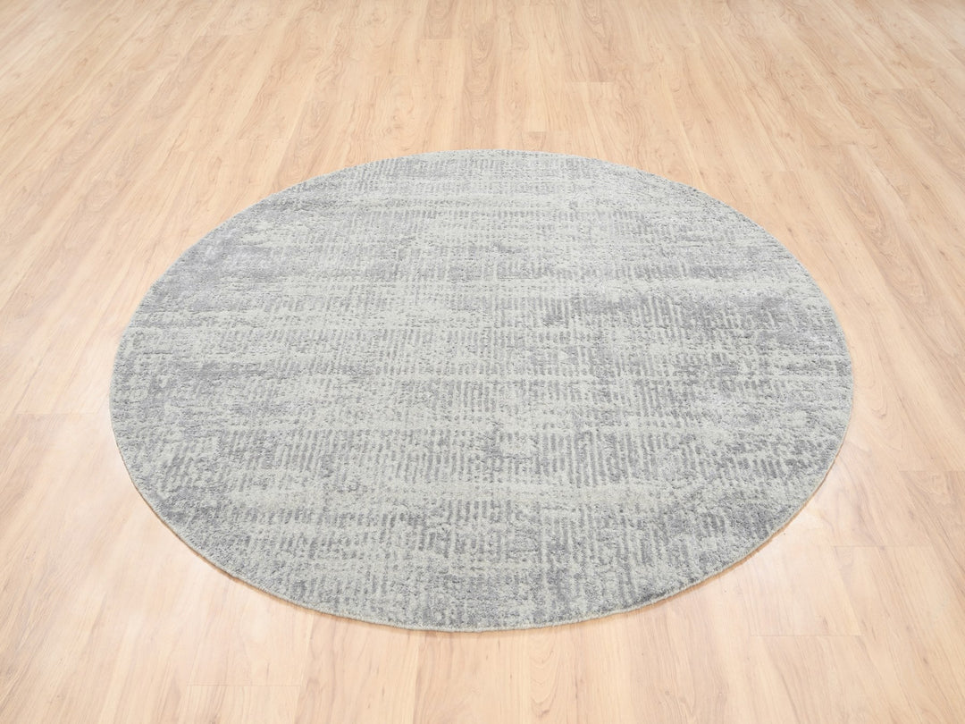 6'0" x 6'0" New Hand Loomed Grey Wool & Silk Round Oriental Rug - MOA10262858